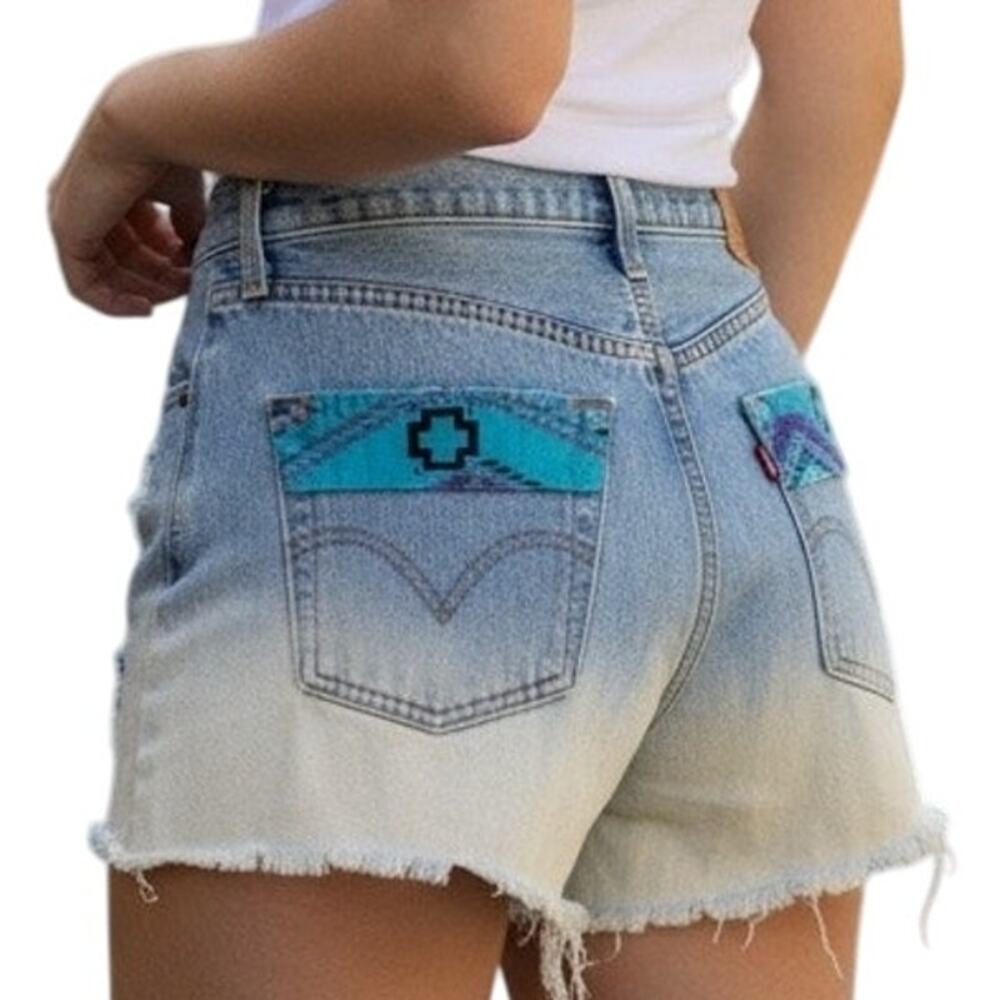 Vintage Furst Of A Kind Upcycle Levis Cut Off Jean Shorts 30 Blue Ombre Festival